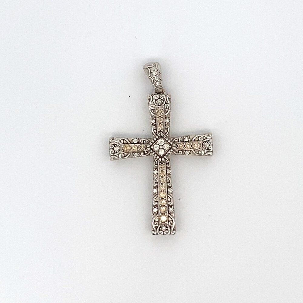 LeVian 14k White Gold Round Diamond Swirl Cross Pendant